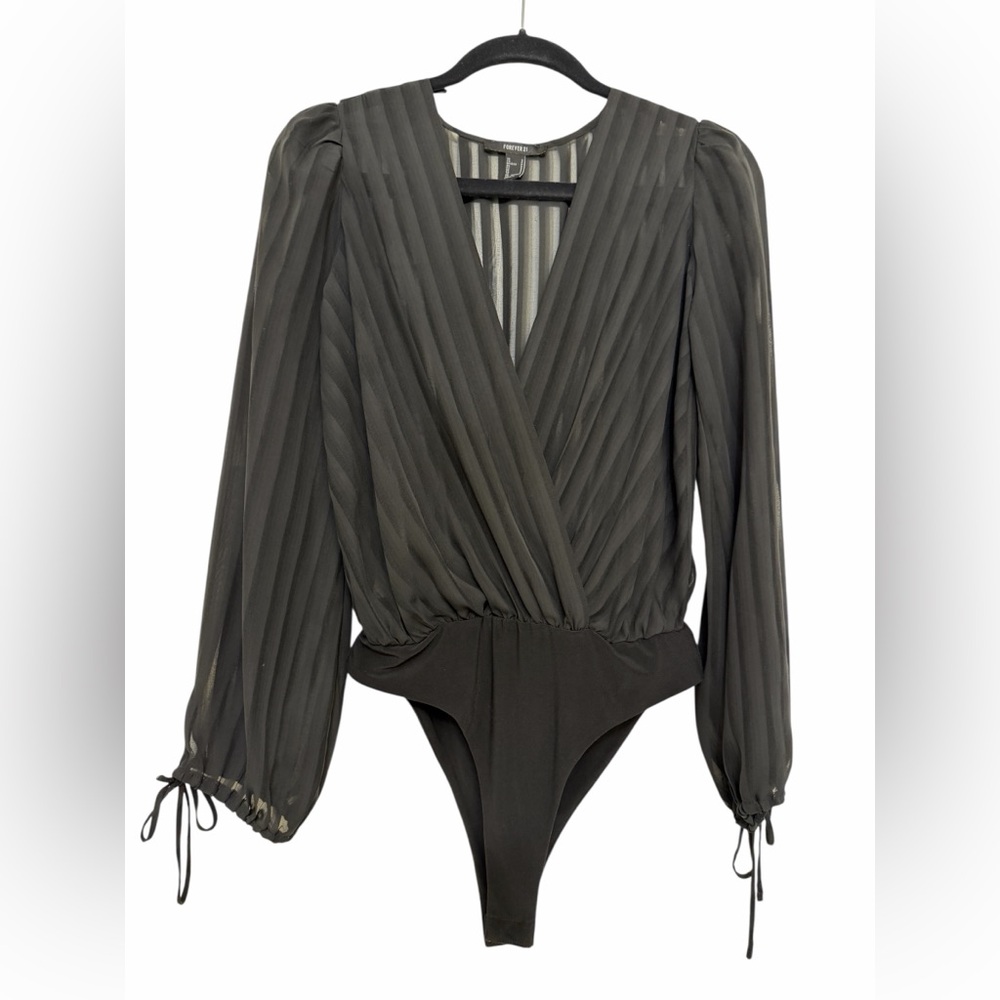 Forever 21 Black Sheer Wrap Bodysuit – Long Sleeve | Elegant & Chic